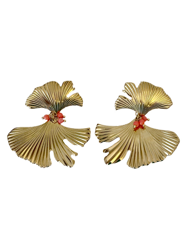 Gingo Flowers With Coral earrings| Queen Magpie