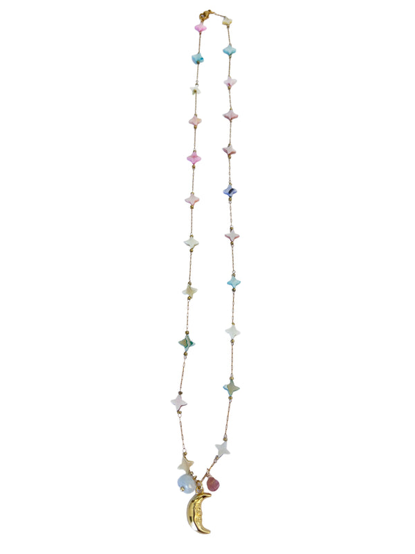 Pastel Shell Chain With Moon Pendant| Queen Magpie