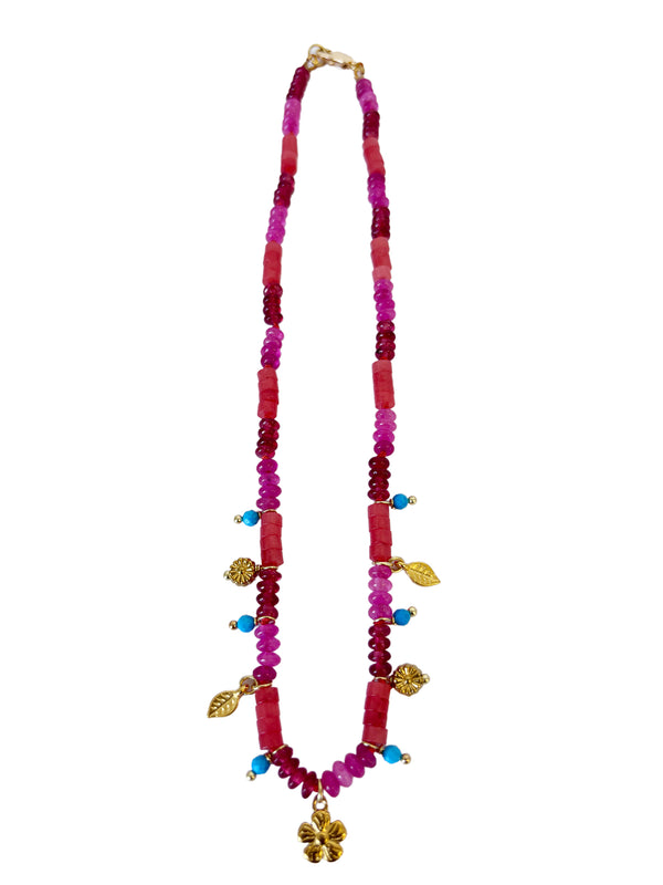 Pink Beaded Necklace With Charms | Queen Magpie