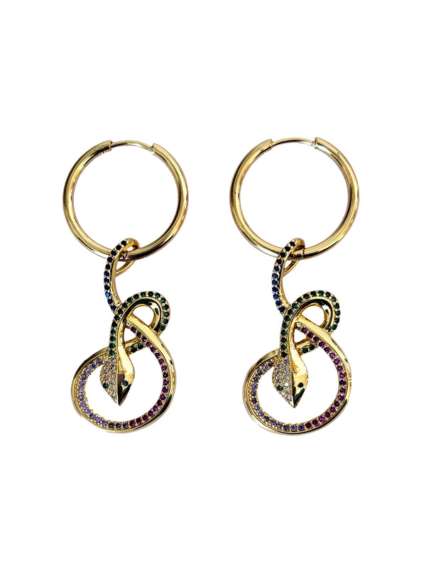 Gold Hoops With Twirled Snakes Earrings| Queen Magpie