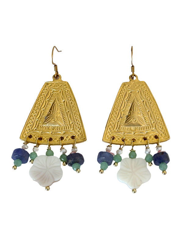 Turkish Triangle Component with Iolite Discs and Shell Flowers | Queen Magpie