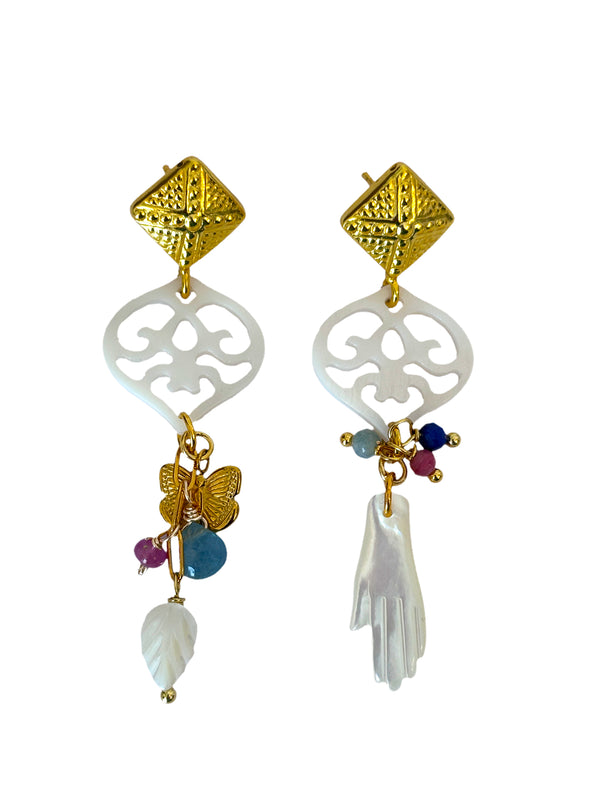 Stud Earrings with Hand, Leaf and Gem Cluster | Queen Magpie
