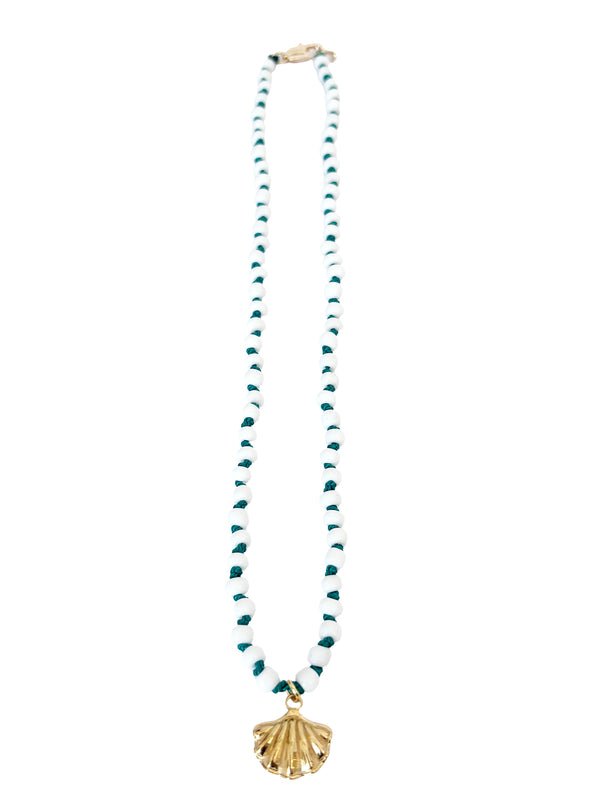 White Seed Beads With Shell Pendant| Queen Magpie