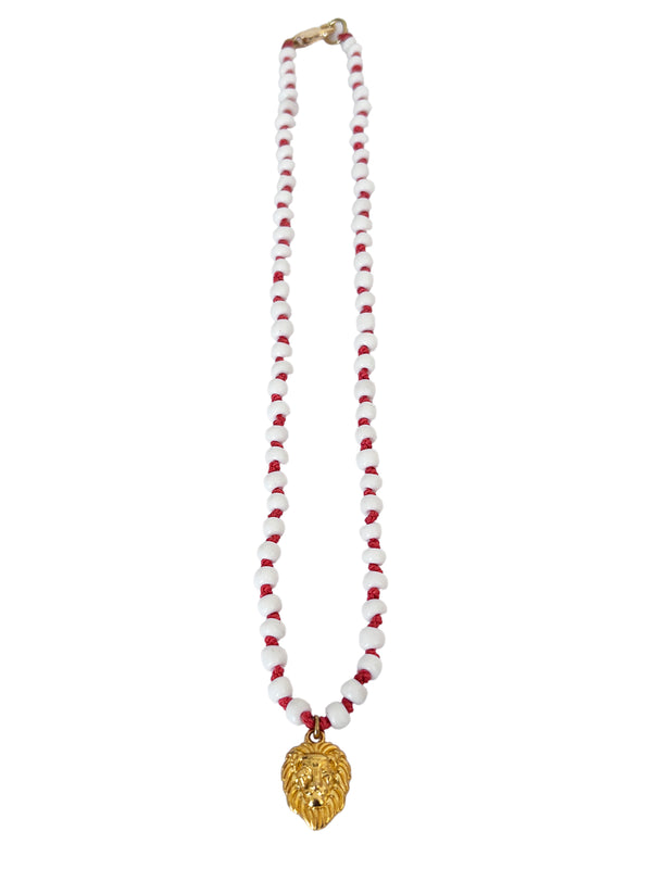 White Seed Beads With Lion Pendant | Queen Magpie