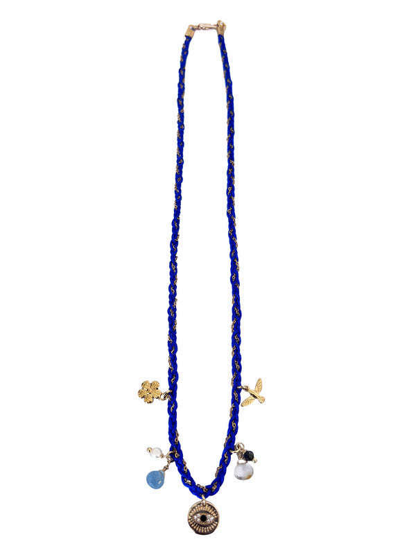 Braided Cobalt Necklace With Charms | Queen Magpie