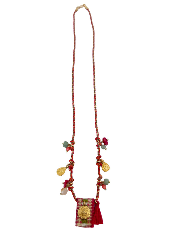 Red Thread Necklace With Ribbon And Assorted Charms| Queen Magpie