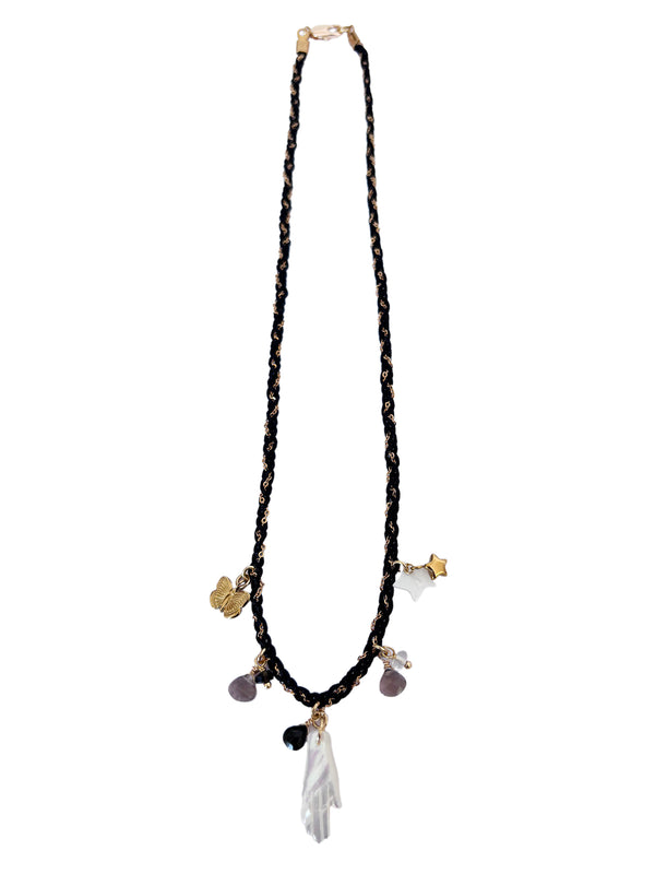 Braided Black Necklace With Charms | Queen Magpie