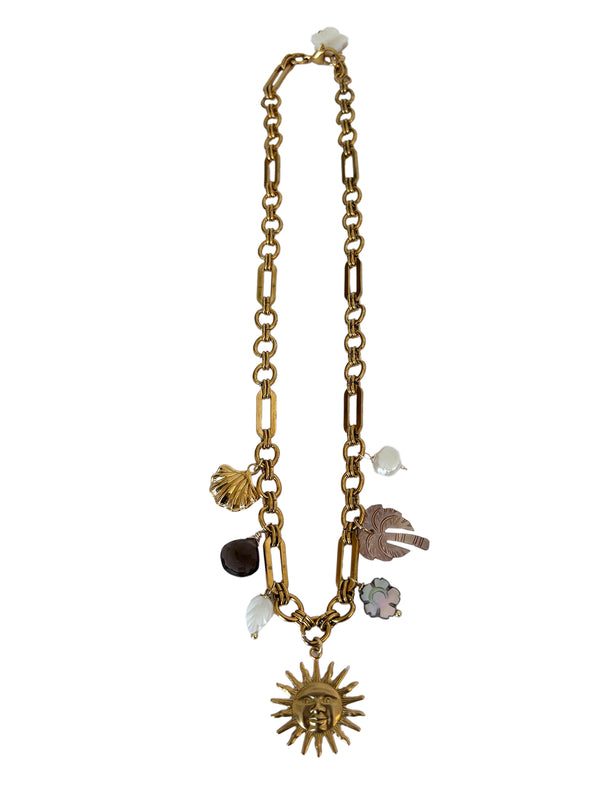 Tarnish Resistant Chain with Sun and Assorted Charms| Queen Magpie