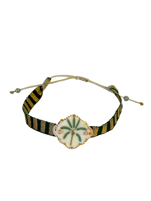 Janie Palm on Green and Gold Adjustable Bracelet | Queen Magpie