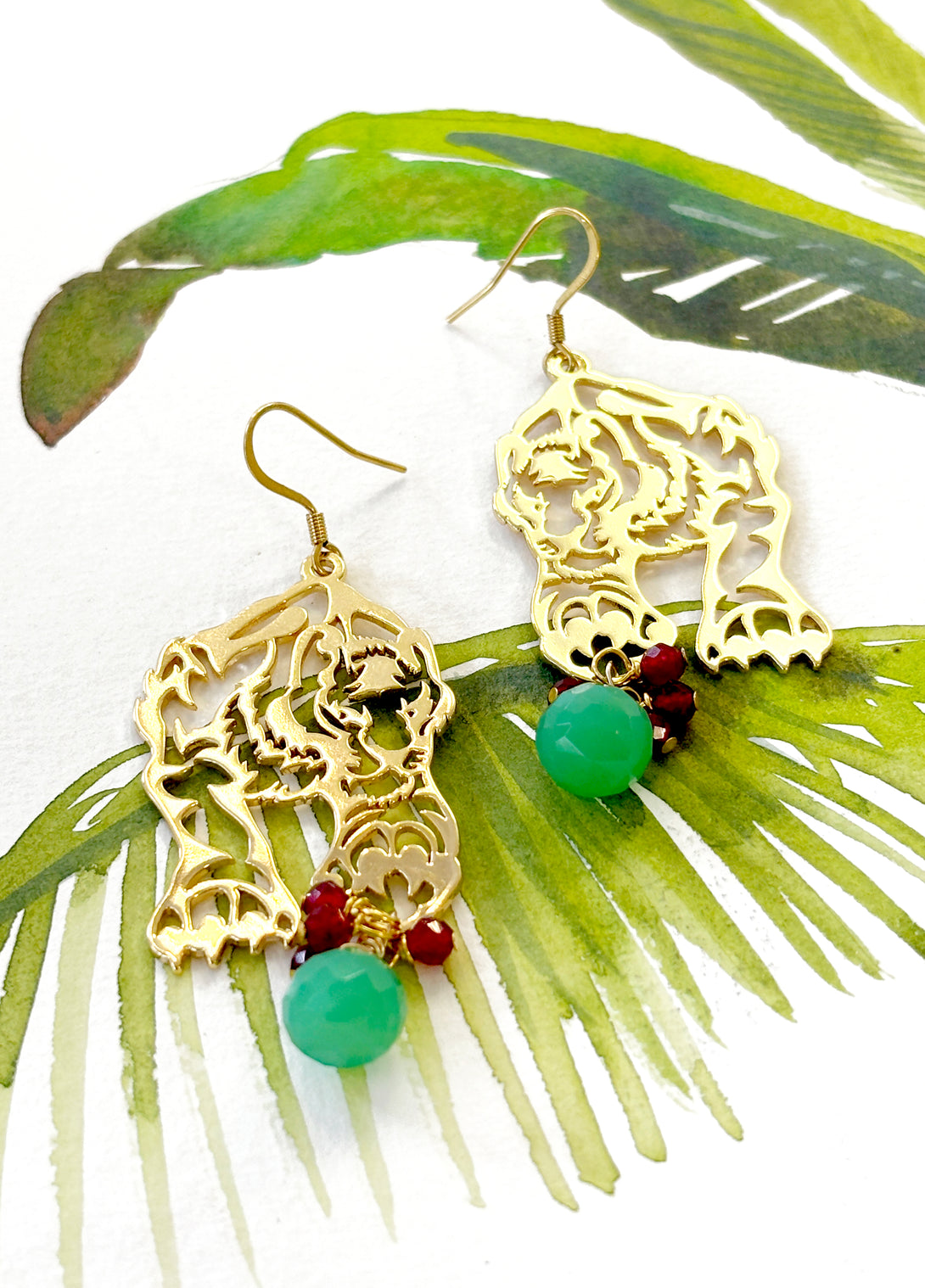 Tiger with Chrysoprase Earrings | Queen Magpie.