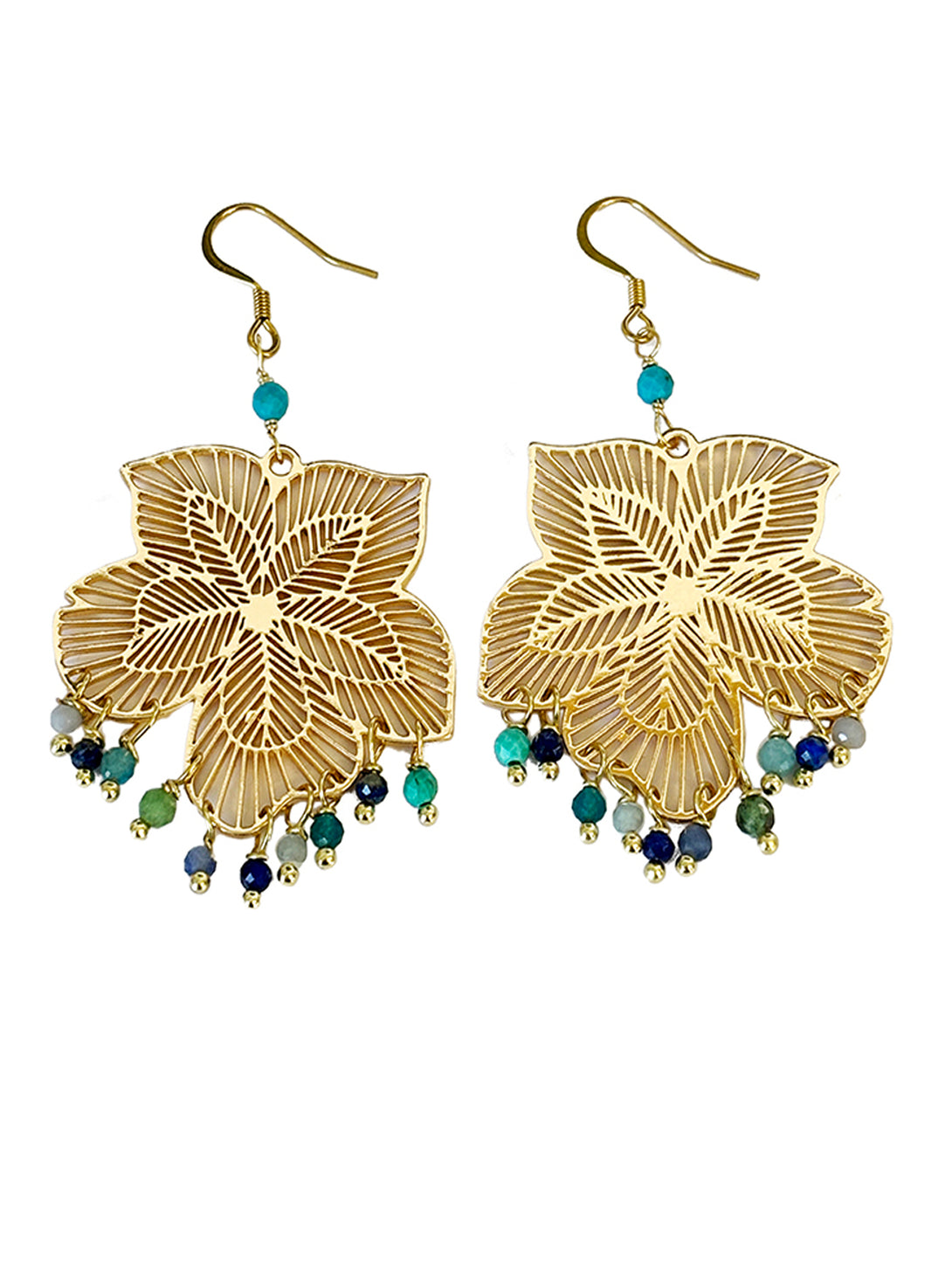 Flower Earrings with Dangling Gems | Queen Magpie.