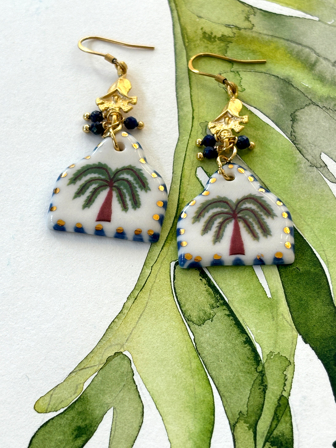 Tulip Connector with Palm Pendant Earrings | Queen Magpie.