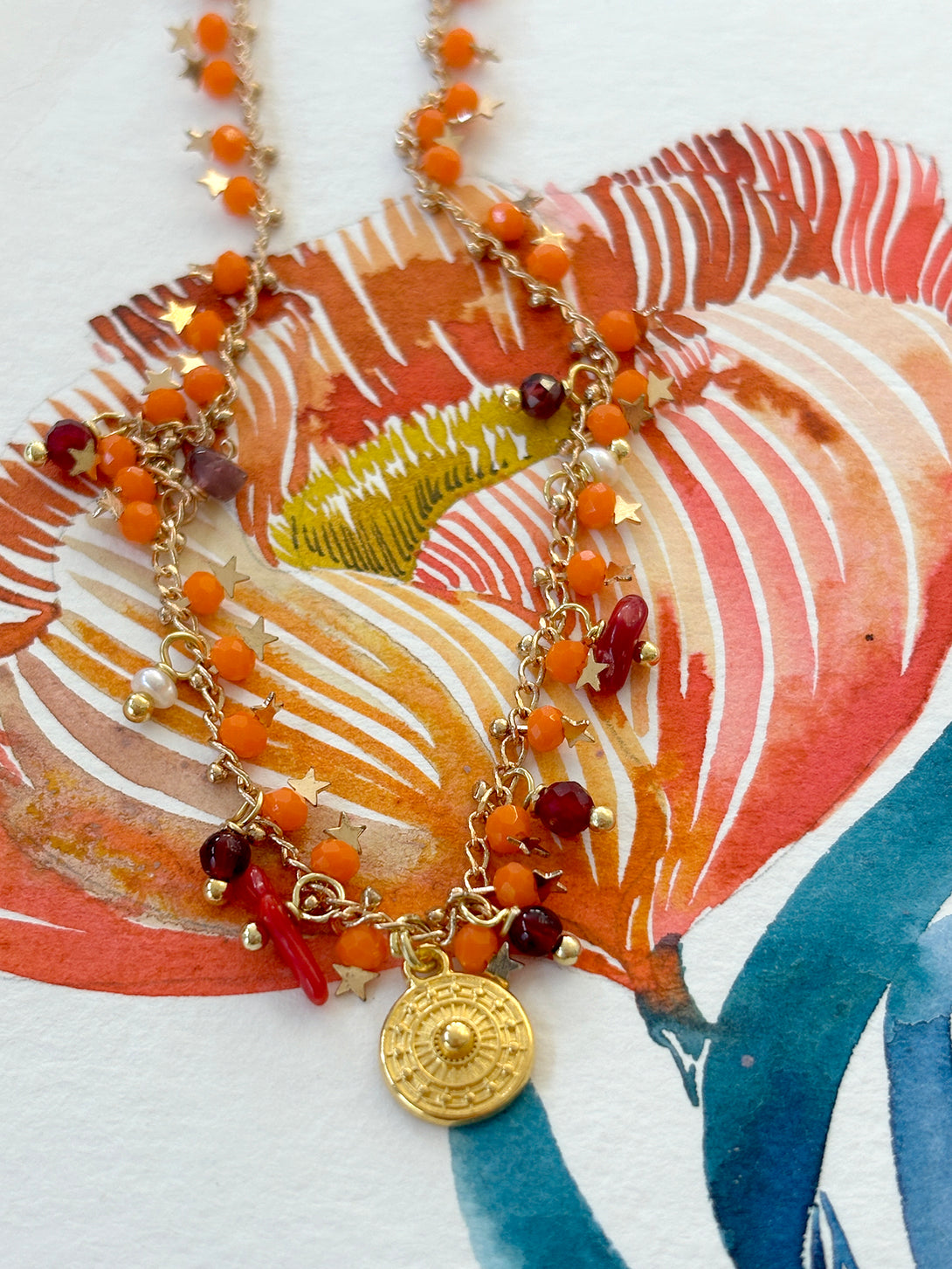 Orange Star Necklace with Gold Pendant | Queen Magpie.