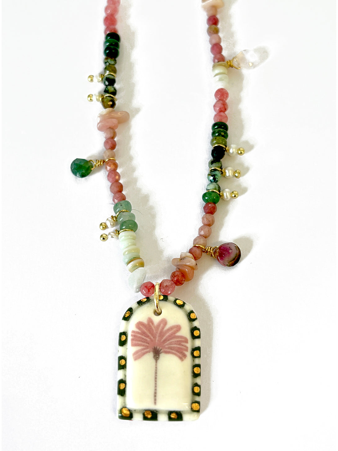 Watermelon Beaded Necklace with Porcelain Pendant | Queen Magpie.