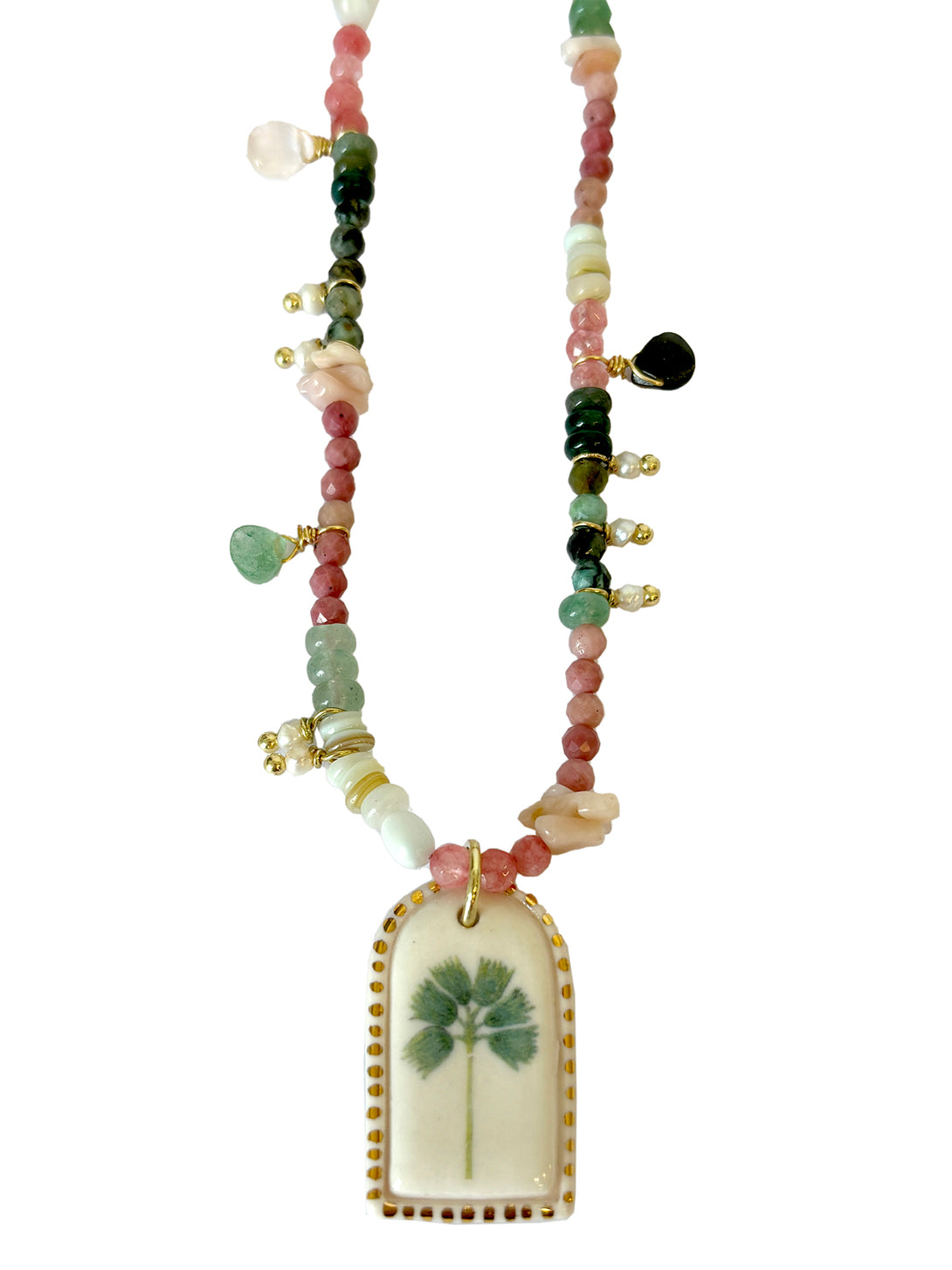 Watermelon Beaded Necklace with Porcelain Pendant | Queen Magpie.