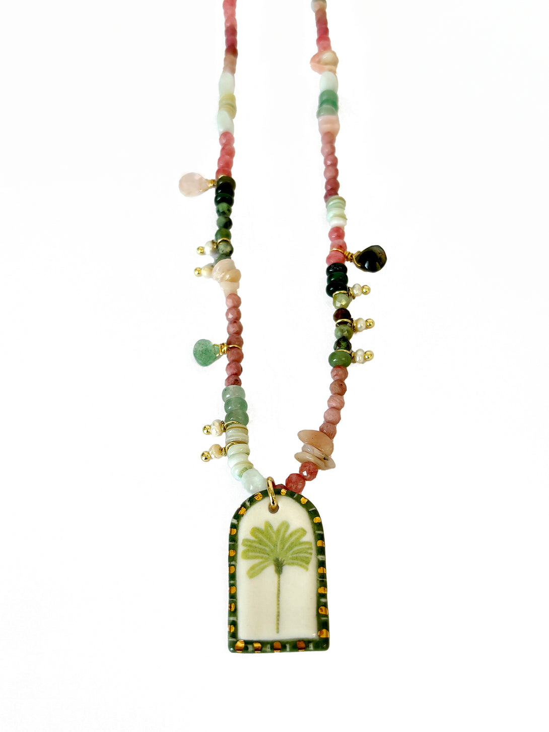 Watermelon Beaded Necklace with Porcelain Pendant | Queen Magpie.