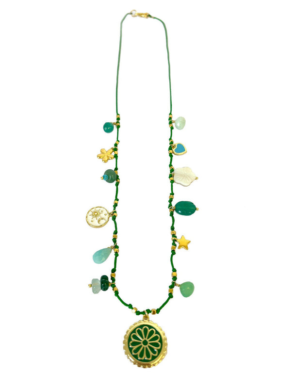 Green Thread Necklaces with Assorted Charms | Queen Magpie