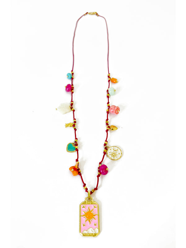 Pink Thread Necklaces with Assorted Charms | Queen Magpie