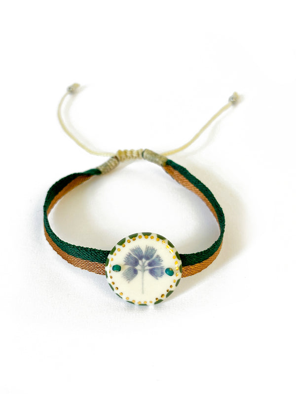 Bronze and Olive Green Band with Blue Palm Porcelain Pendant | Queen Magpie