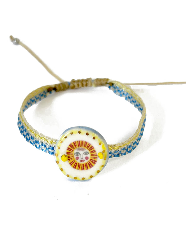 Blue and Yellow Band with Sun Porcelain Pendant | Queen Magpie