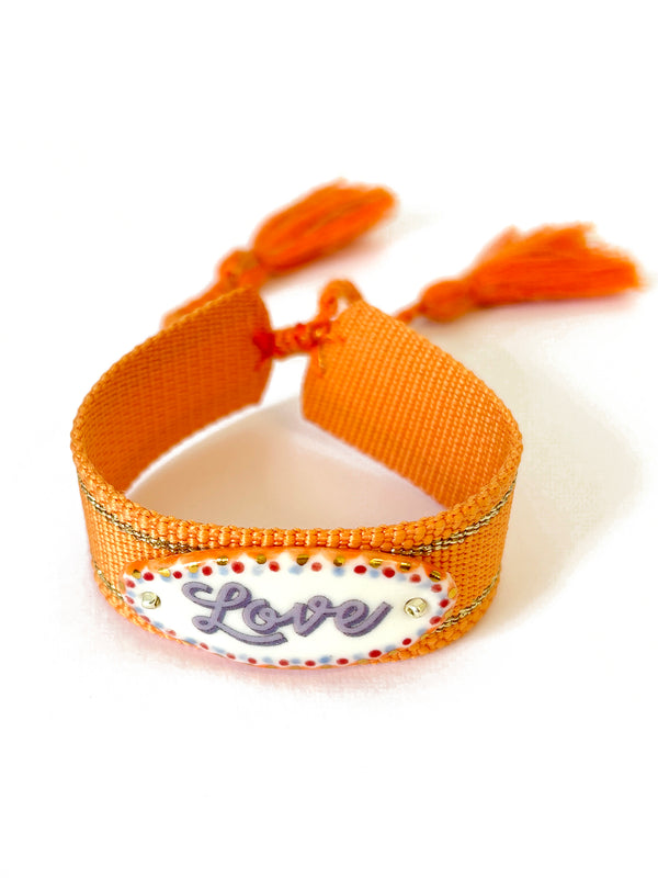 Love Porcelain Pendant on Orange Band | Queen Magpie