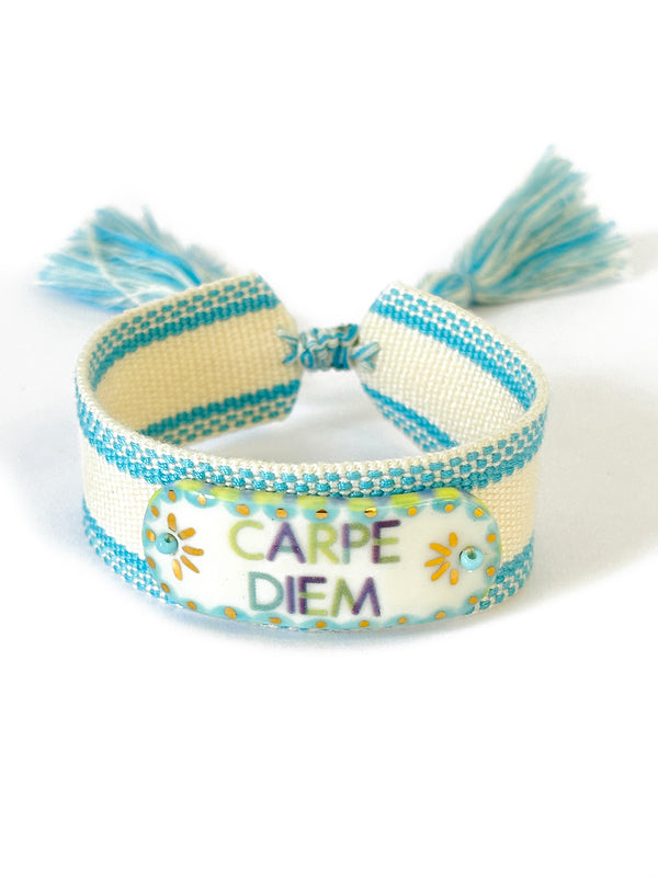 Carpe Diem Porcelain Pendant on Turquoise and White Band | Queen Magpie