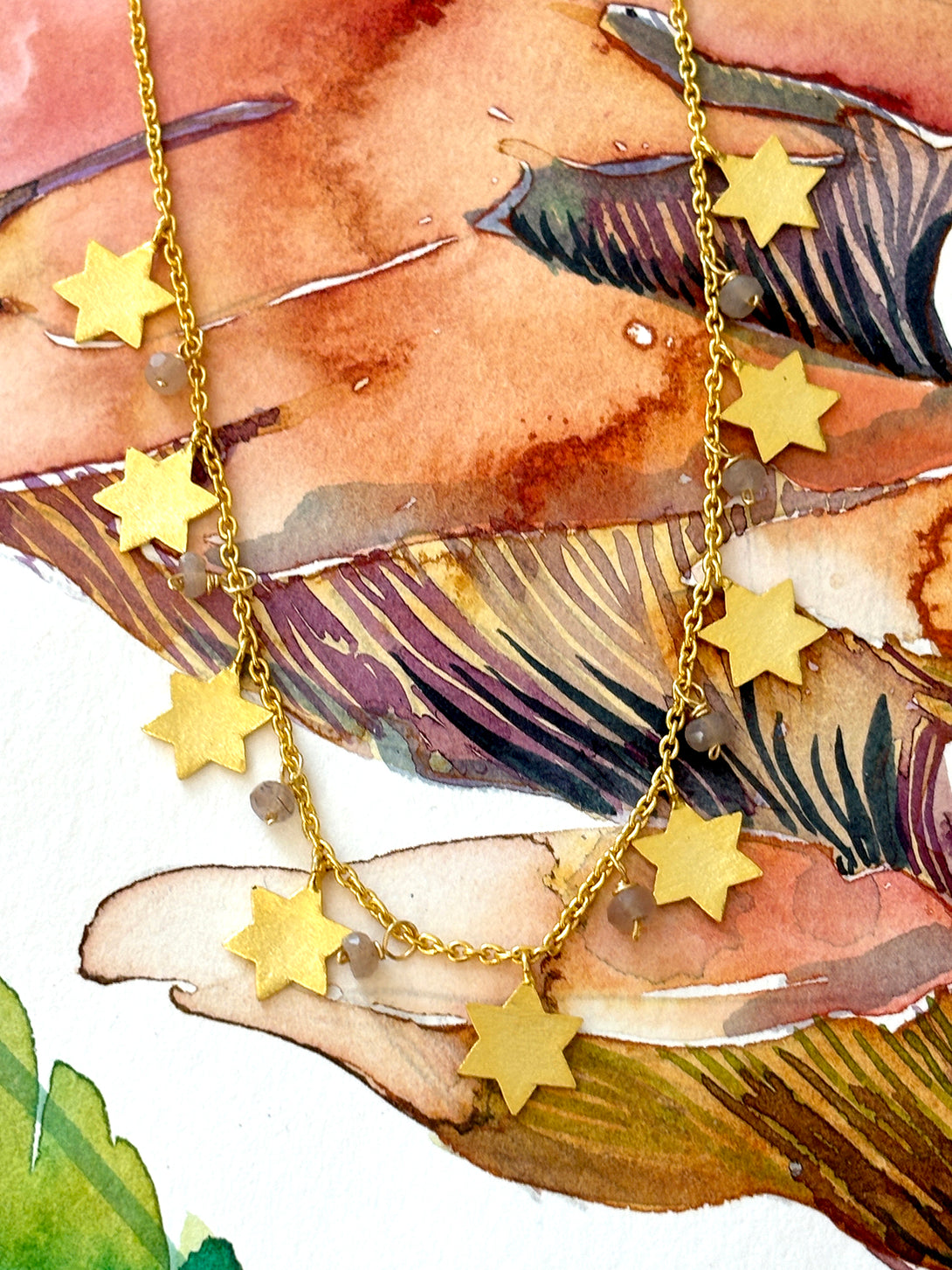 Gold Star Necklace with Moonstone Rondelles | Queen Magpie.