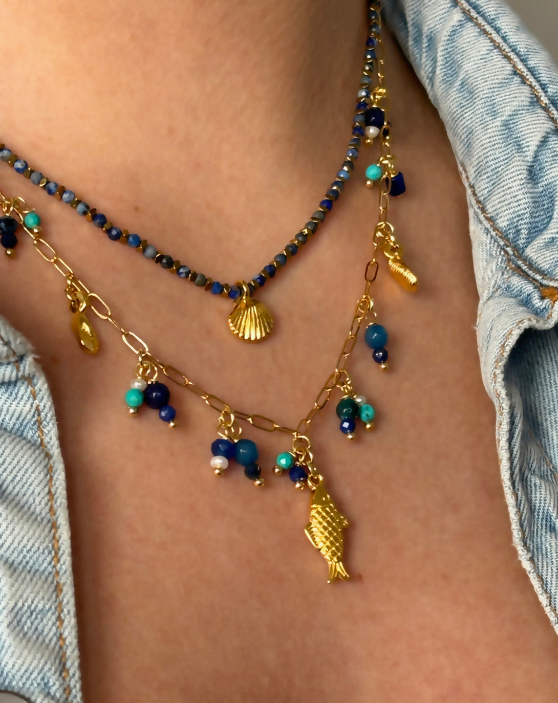 Lapis Necklace with Shell Charm | Queen Magpie.