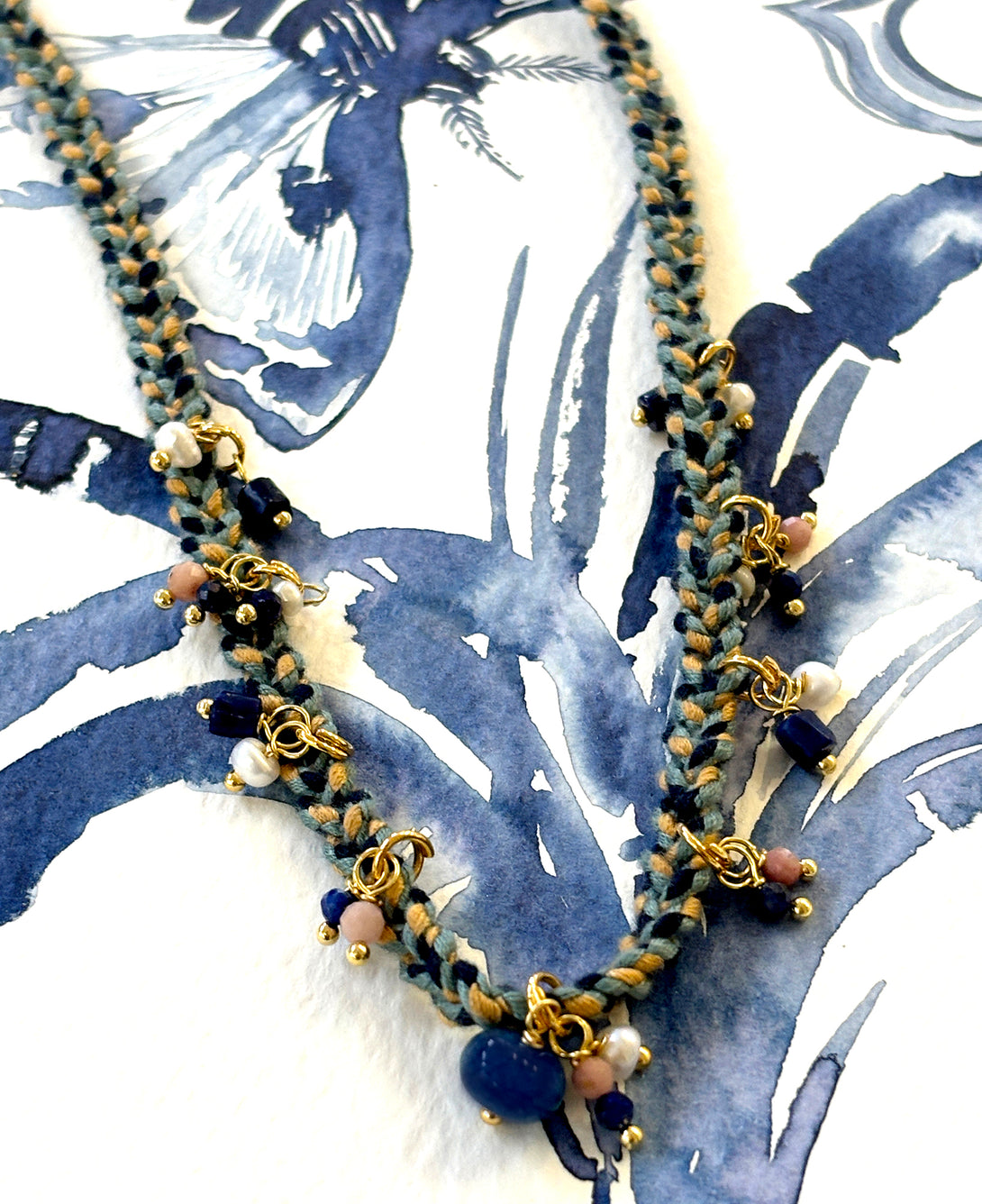 Braided Necklace with Lapis and Pink | Queen Magpie.