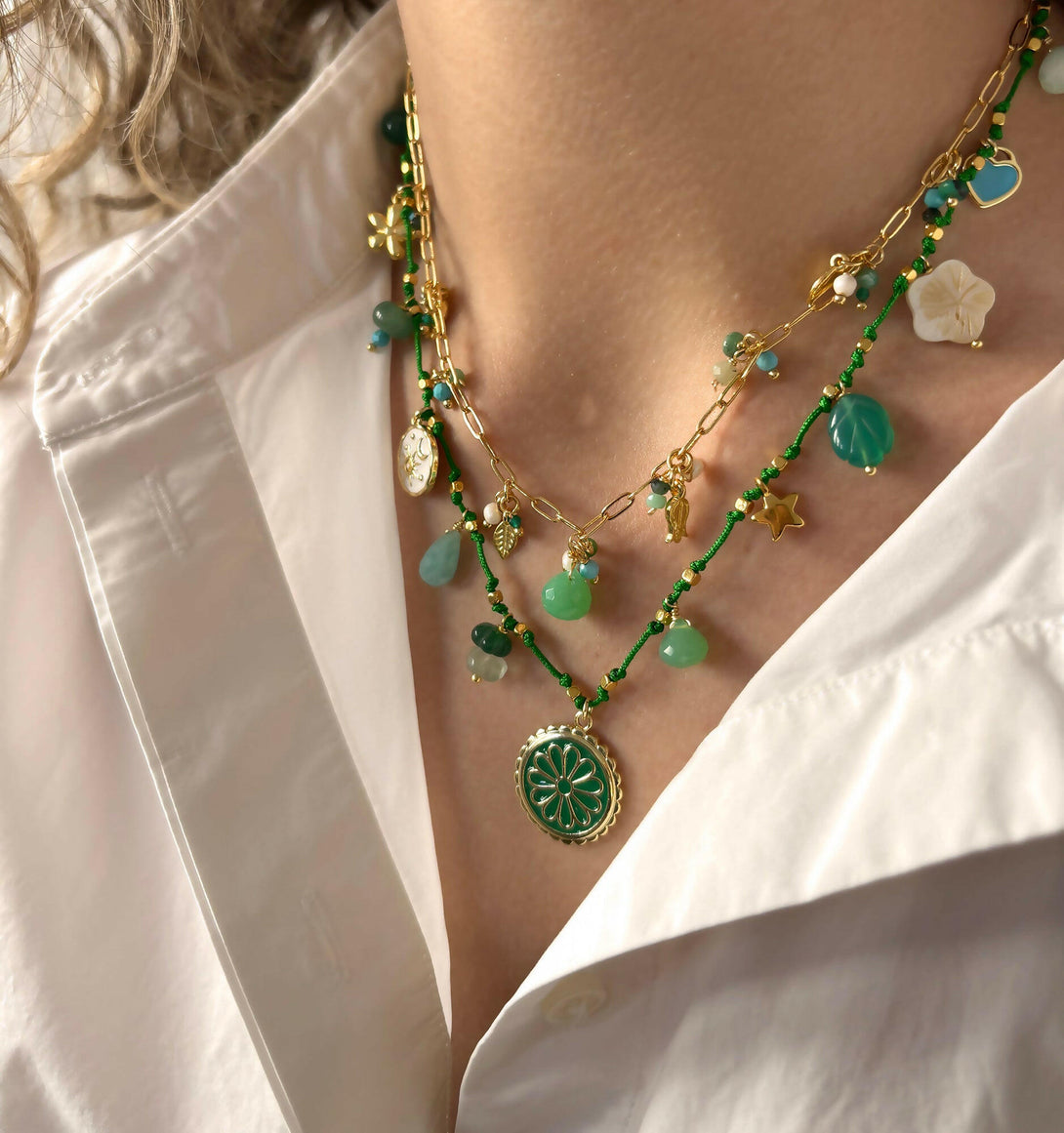 Assorted Green Gems Necklace with Chrysoprase Briolette | Queen Magpie.