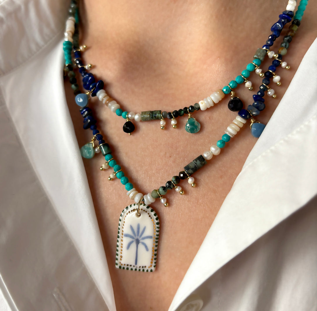 Beaded Short Blue Necklace | Queen Magpie.