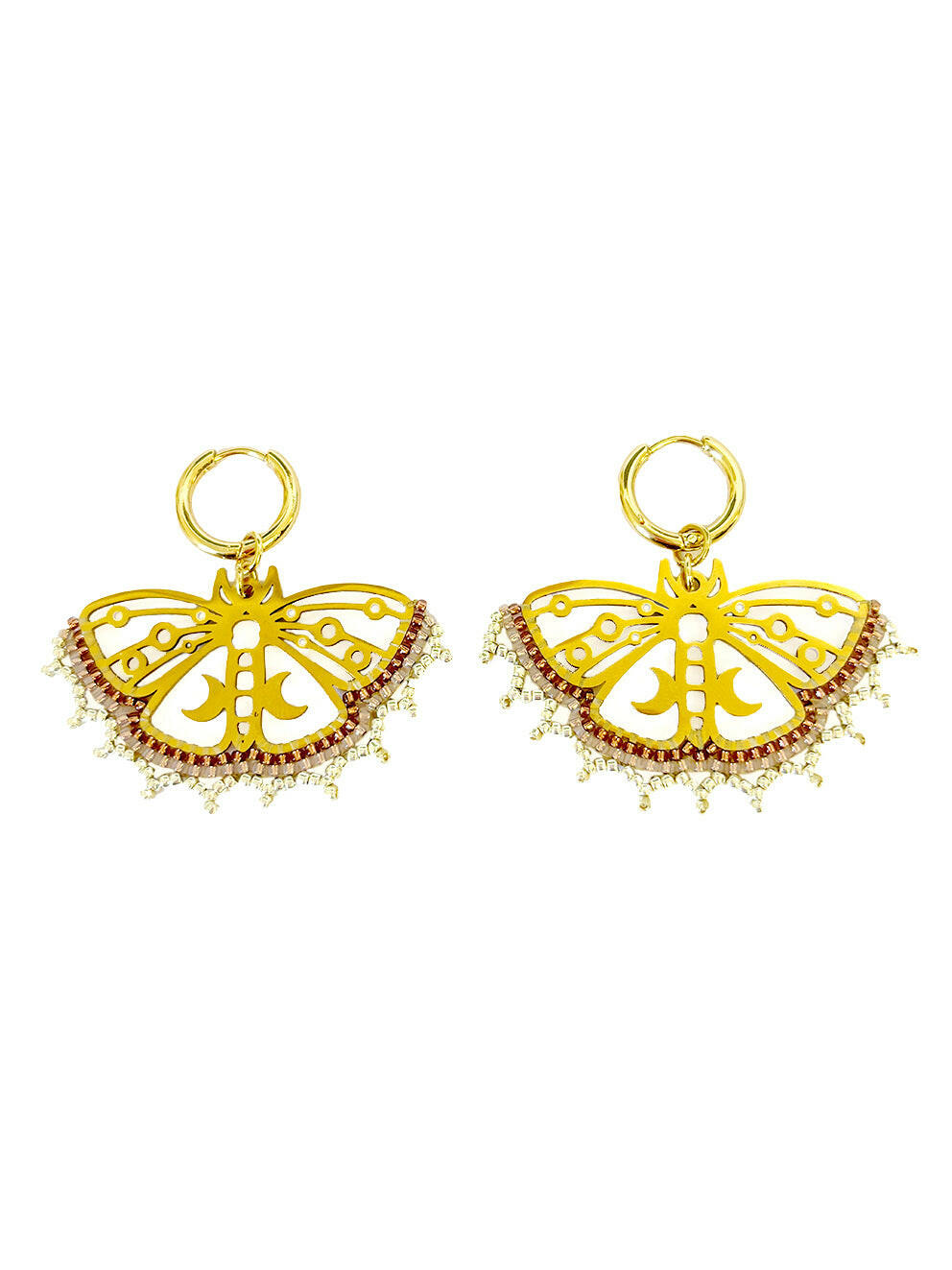 Butterfly Hoops Earrings with Gold Seed Beads | Queen Magpie.