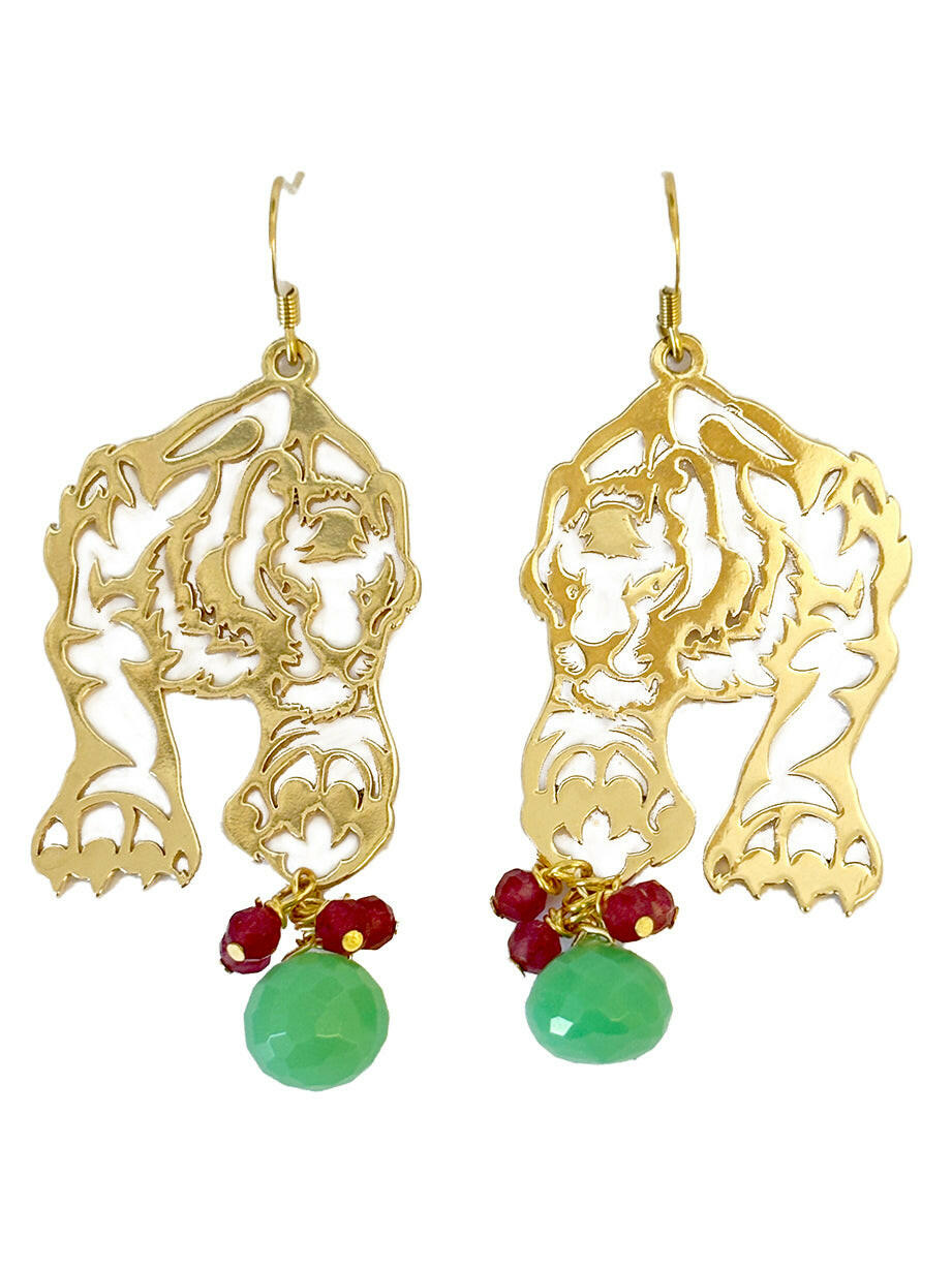 Tiger with Chrysoprase Earrings | Queen Magpie.