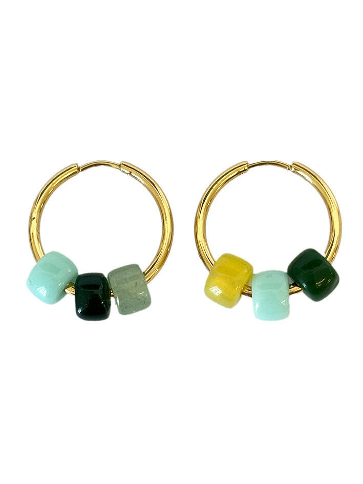 Gold Hoop Earrings with Turquoise Tone Stone Beads | Queen Magpie.