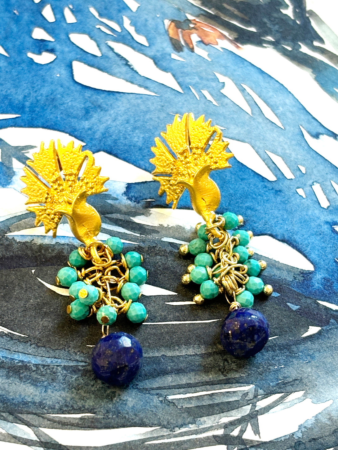 Turkish Flower with Turquoise and Lapis Lazuli Earrings | Queen Magpie.