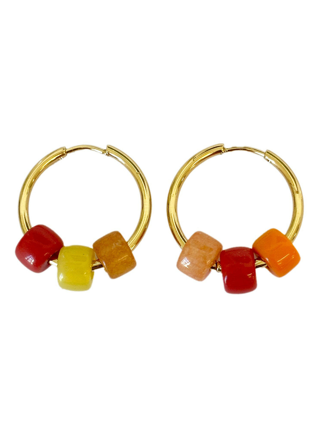 Hoop Earrings with Coral Tone Stone Beads | Queen Magpie.