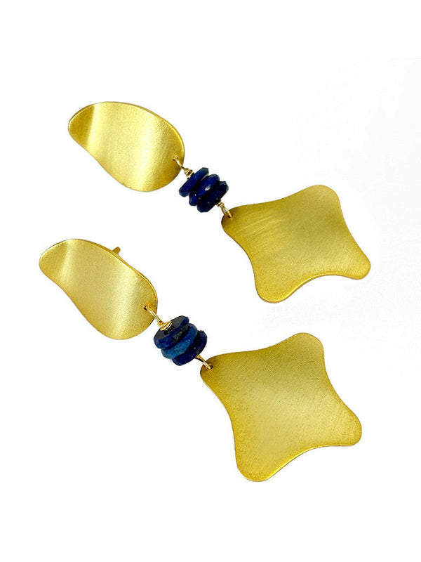 Matt Gold Earrings with Lapis Disks | Queen Magpie.