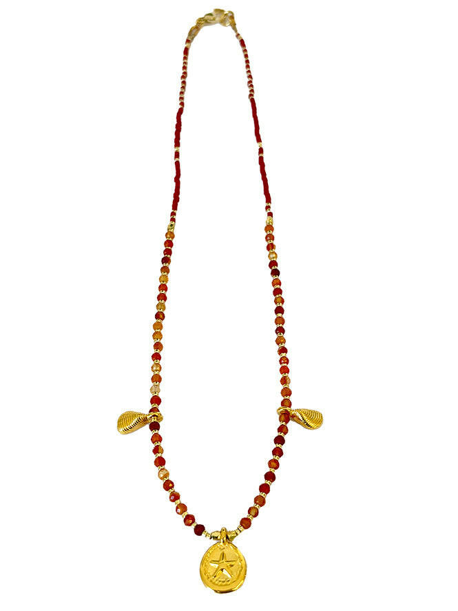 Carnelian Beaded Necklace with Starfish | Queen Magpie.