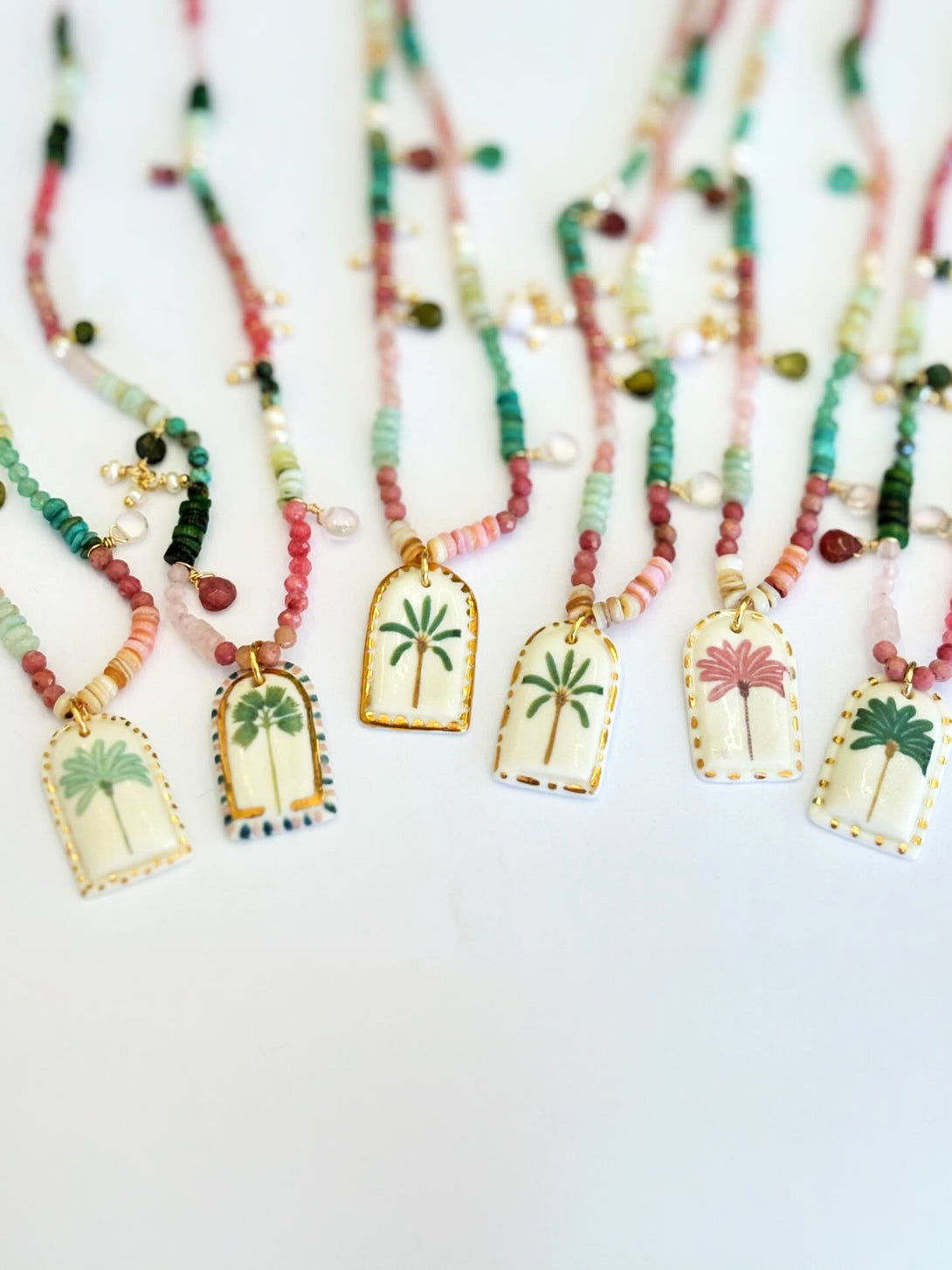 Watermelon Beaded Necklace with Porcelain Pendant | Queen Magpie.