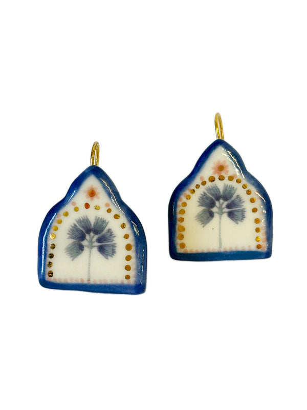 Blue Porcelain Palm Earrings | Queen Magpie