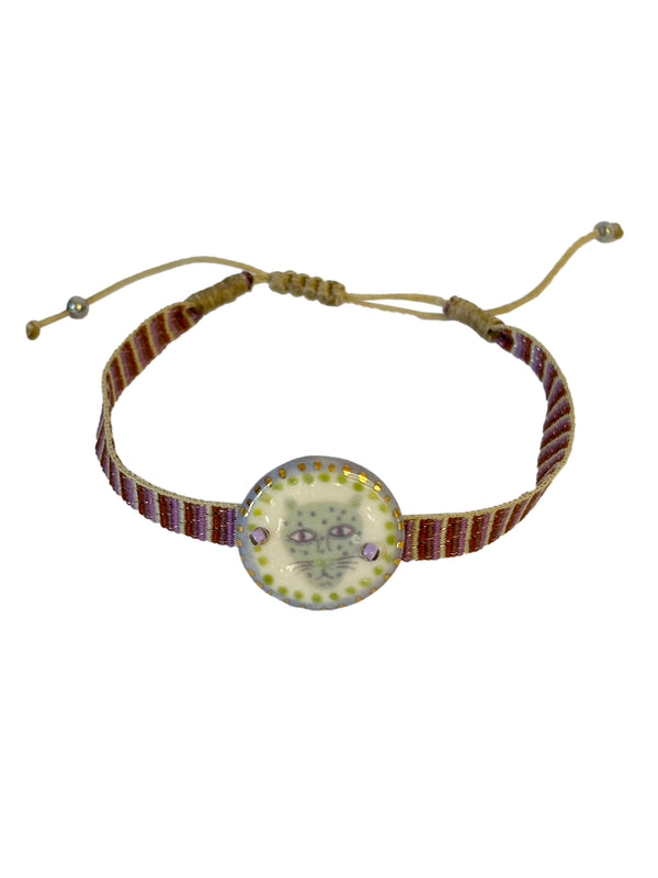 Leopard on Purple Stripe Adjustable Bracelet | Queen Magpie